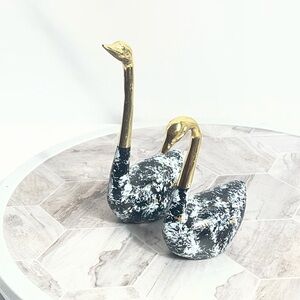 Vintage Brass Swan Figurines Heavy Paperweight Style Mid Century Decor Set